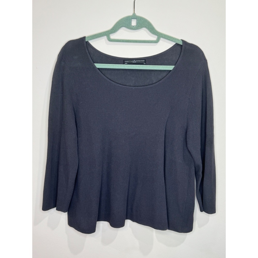 Peruvian Connection Pima Cotton Boatneck 3/4 Sleeve Gray Top Sz‎ L
